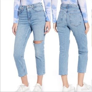 TopShop Ripped Straight Leg Raw Hem Jeans Crop